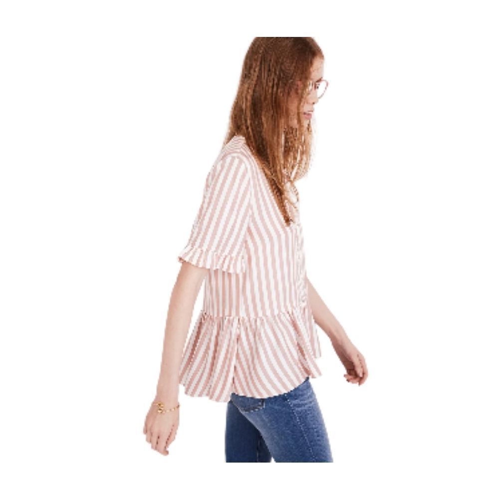 MADEWELL Studio Ruffle-Hem Top in Cecilia Stripe Size S